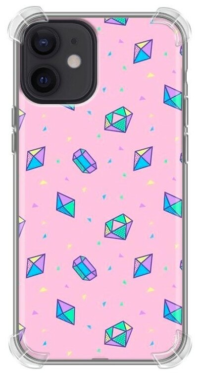 Дизайнерский силиконовый с усиленными углами чехол для Айфон 12 мини / Iphone 12 Mini Розовые алмазы