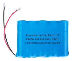 Аккумулятор ShopElectro SE 600АА, 6.0 В, 600 мАч/ 6.0 V, 600 mAh, NiMH, с универсальным разъёмом