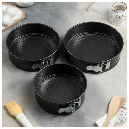 фото Набор форм для выпечки разъемных "элин. круг", 3 шт: 18/20/22х6.5 см, антипригарное покрытие доляна