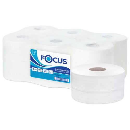 Купить Бумага туалетная Focus Mini Jumbo (T2), 2 слойн, 170 м/рул, тиснение, белая, 12 шт., белый