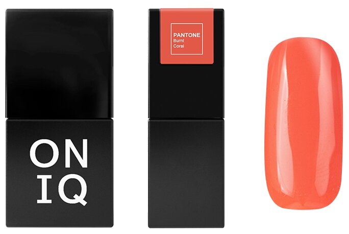 ONIQ, OGP-228 Гель-лак для покрытия ногтей, Pantone: Burnt Coral, 10 мл (насыщенный лососевый, без блесток и перламутра, плотный.)