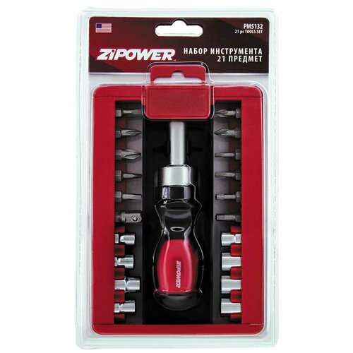 фото Набор инструмента, 21 предмет, cr-v сталь zipower 21 pc tools set