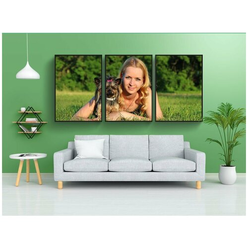 фото Набор модулных постеров для интерьера "женщина, собака, йоркширский терьер" 60x90 см. в тубусе, без рамки lotsprints