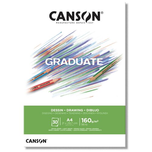 Canson Склейка "Graduate", по короткой для рисования, белый 30л, A4, 160г/м2, шероховатая