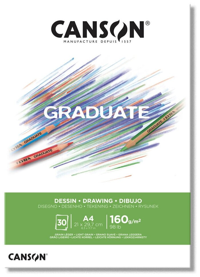 Canson Склейка "Graduate", по короткой для рисования, белый 30л, A4, 160г/м2, шероховатая