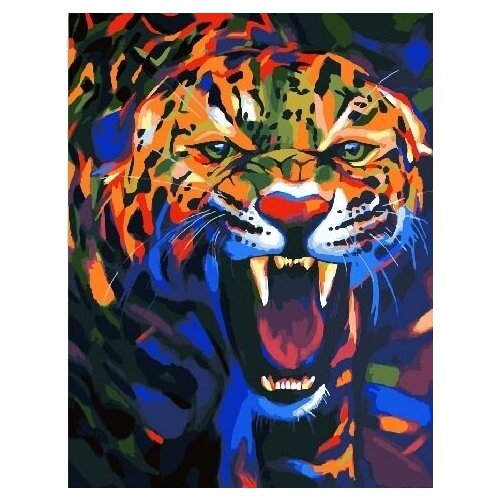 фото Картина по номерам на холсте с подрамником / набор для творчества / набор для рисования / живопись по номерам "разноцветный леопард" 40х50см mashinokom