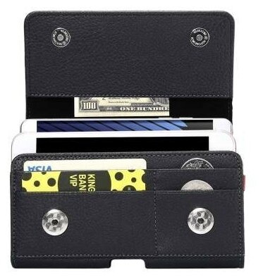 Кожаный чехол-кобура на пояс Double с ремешком и разъемами для карт для двух смартфонов 5,5' - 6,0'