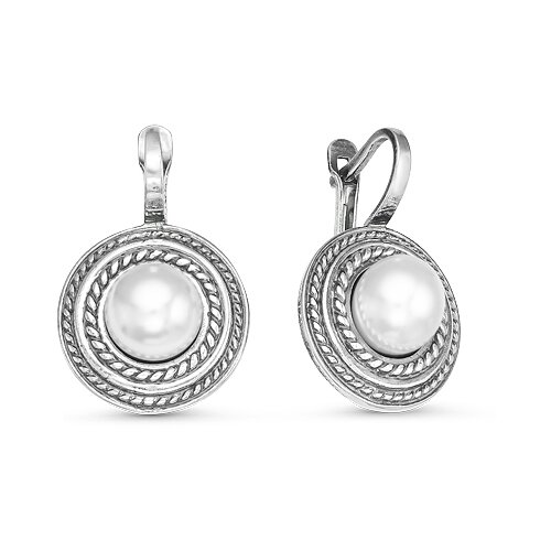 Серьги Красная Пресня, серебро, 925 проба, оксидирование, жемчуг имитация, серебряный