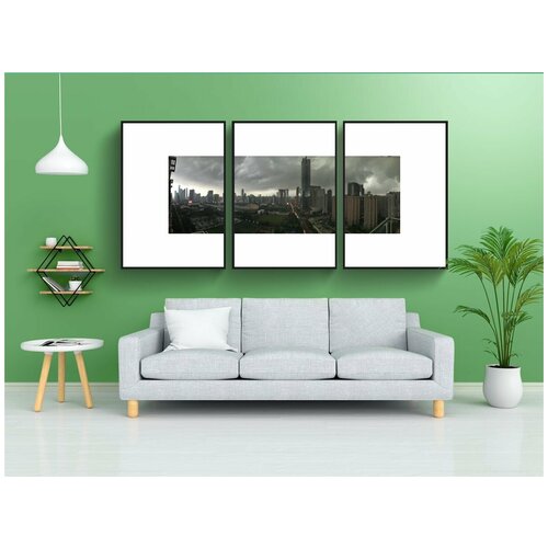 фото Набор модулных постеров для интерьера "гуанчжоу, сильный дождь, высокое здание" 60x90 см. в тубусе, без рамки lotsprints