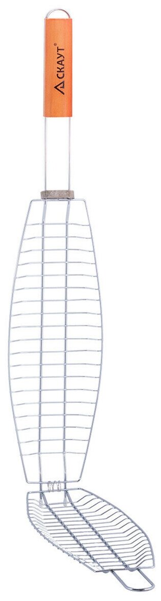 Решетка для гриля на мангал 12*36*2,5см с деревянной ручкой для приготовления рыбы - фотография № 4