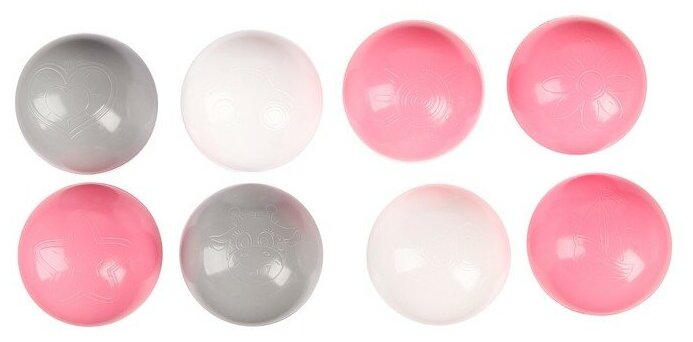 Шарики для сухого бассейна с рисунком, диаметр шара 7,5 см, набор 150 штук, цвет розовый, белый, серый - фотография № 3