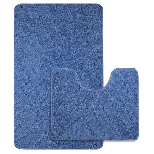 Набор противоскользящих ковриков для ванной и туалета,BANYOLIN CLASSIC UNI.55*90+45*55.Синий.