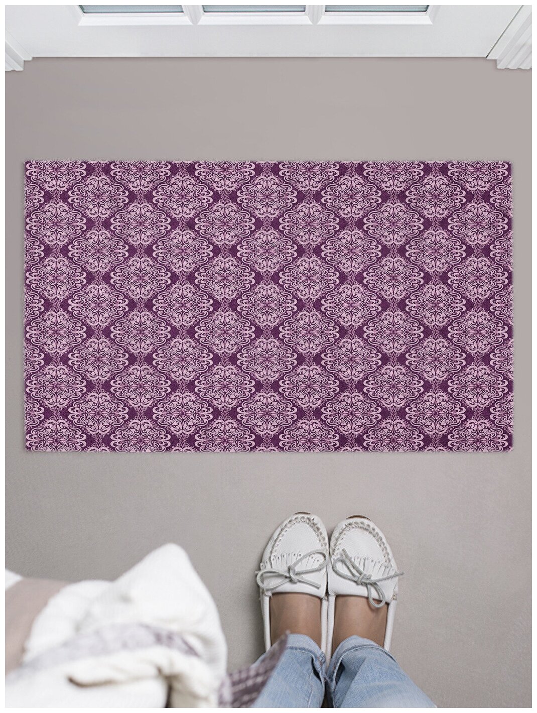 Придверный коврик в прихожую JoyArty "Узорчатый орнамент в стиле Барокко" для обуви, на резиновой основе, 75x45 см
