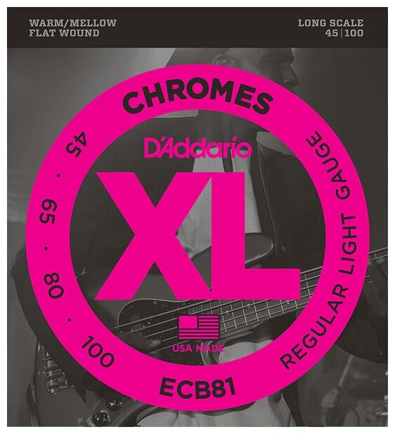 ECB81 Chromes Комплект струн для бас-гитары, Light, 45-100, Long Scale, D'Addario