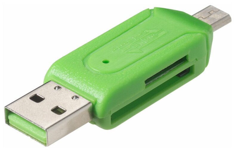 Адаптер USB 2.0 + microUSB, кардридер SD, microSD зеленый