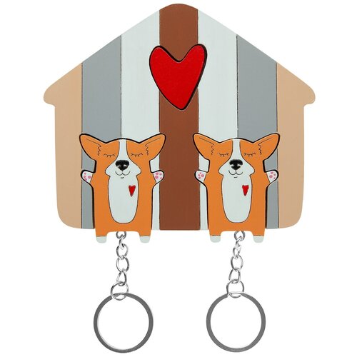 Ключница деревянная на два ключа Хлэб Коржик Вжик