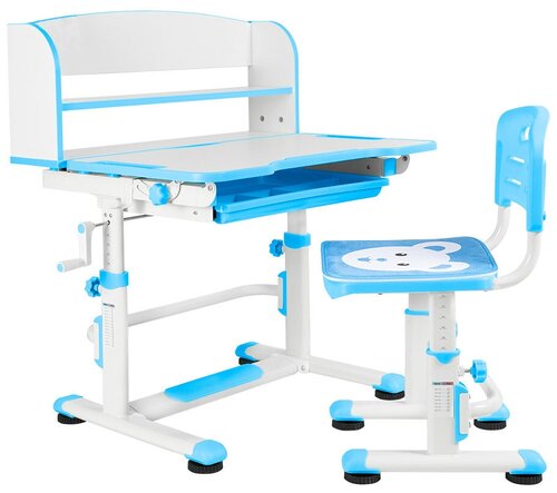 Комплект Anatomica Legare парта + стул + надстройка + выдвижной ящик белый/голубой