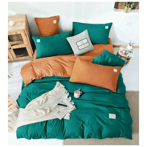 Комплект постельного белья Winni Зеленый двусторонний 2-х спальный, Жатка, наволочки 70х70