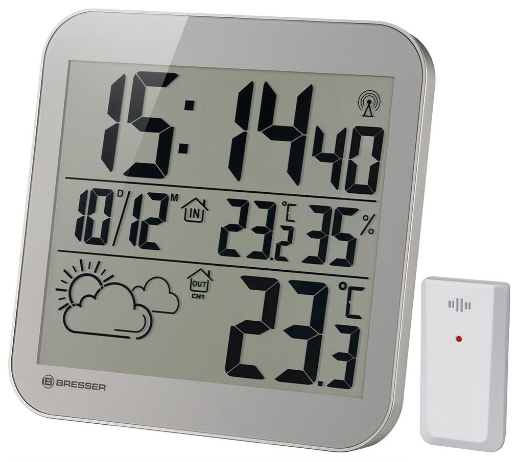 Bresser Часы настенные Bresser MyTime Meteotime LCD, серебристые