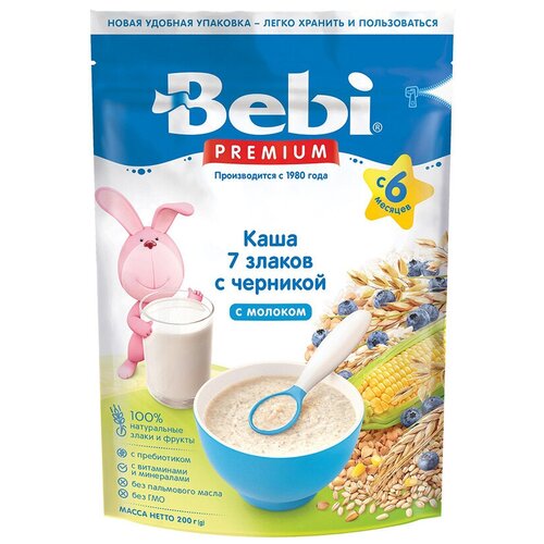 Каша молочная Bebi Premium 7 злаков черника сухая с 6 месяцев каша bebi молочная 7 злаков с черникой с 6 месяцев