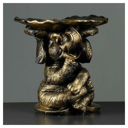 Фигура - подставка "Слон с листком" бронза-золото 30х30х30см Хорошие сувениры 4379234 .