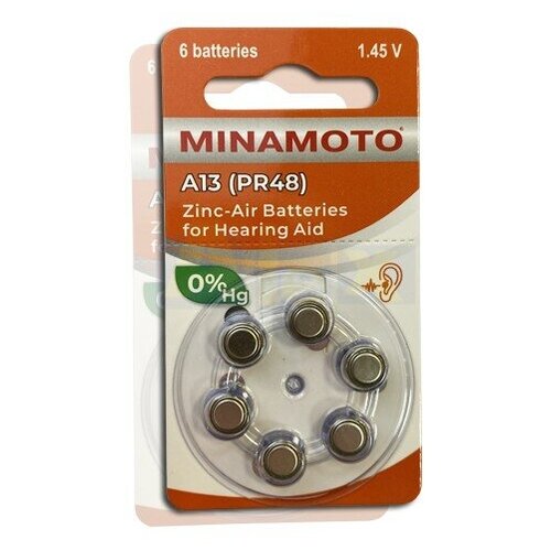 Батарейкa для слуховых аппаратов MINAMOTO ZA 13 60 батарейкa minamoto ag 3 1 5 в bl10
