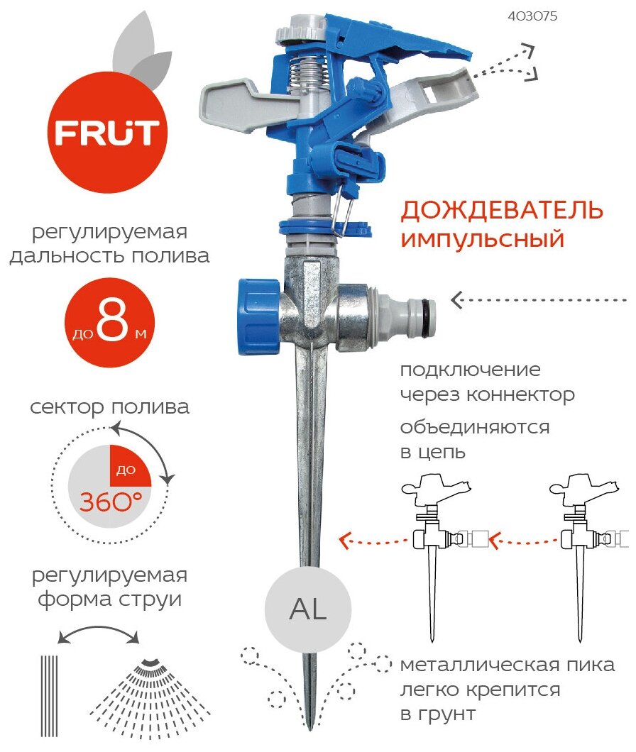 Импульсный разбрызгиватель на металлической пике FRUT 403075-1 - фотография № 2