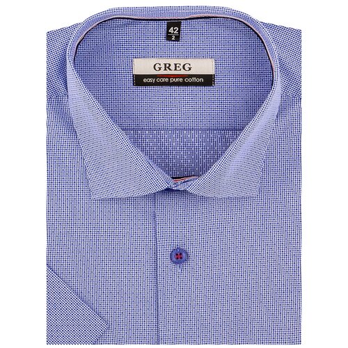 Рубашка мужская короткий рукав GREG 224/101/8204/Z/1p_GB, Полуприталенный силуэт / Regular fit, цвет Синий, рост 174-184, размер ворота 40 синий  