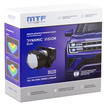 Светодиодный модуль дальнего/ближнего света MTF light BI LED Dynamic Vision Style 3.0" 5000K 12V (2 линзы)