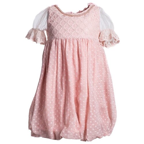 Платье Cascatto, размер 3-4/98-104, розовый детское летнее сетчатое платье с круглым вырезом коротким рукавом и аппликацией