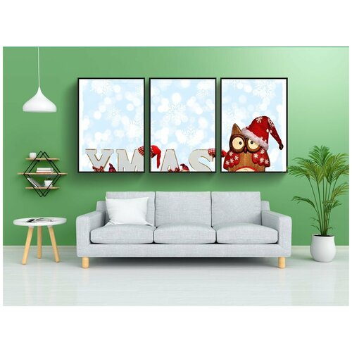 фото Набор модулных постеров для интерьера "рождество, типография, сова" 60x90 см. в тубусе, без рамки lotsprints