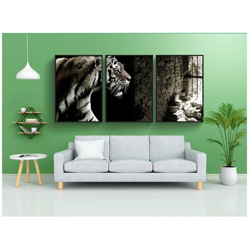 фото Набор модулных постеров для интерьера "тигр, большой кот, пойманный" 60x90 см. в тубусе, без рамки lotsprints