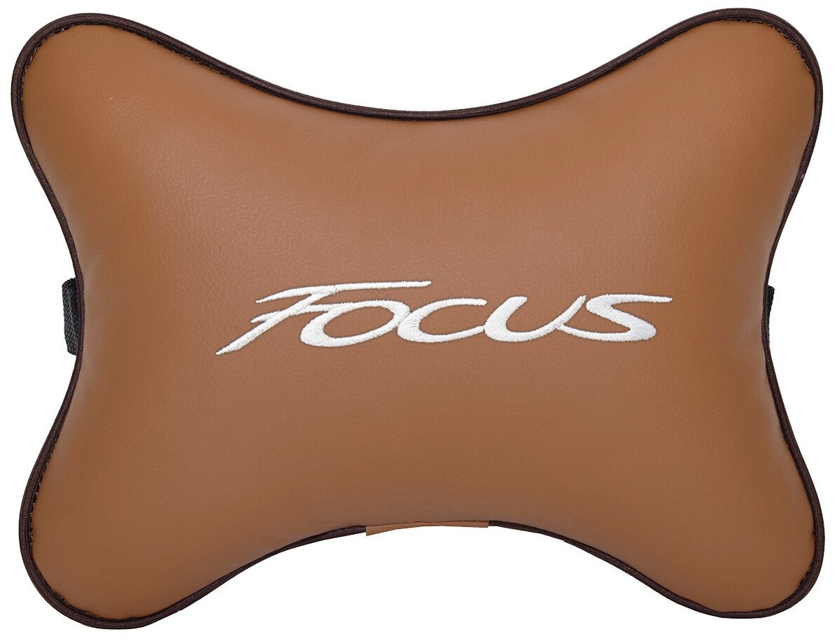 Автомобильная подушка на подголовник экокожа Fox с логотипом автомобиля FORD Focus