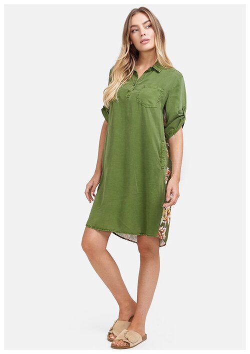 Платье сафари CATNOIR, хлопок, свободный силуэт, до колена, карманы, размер 36, бежевый, зеленый