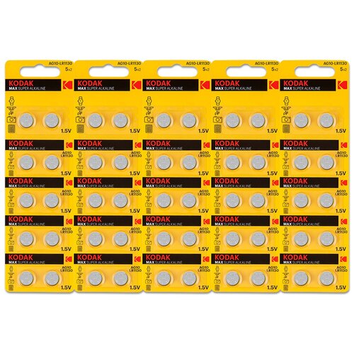 Батарейка Kodak Max Super Alkaline AG10, в упаковке: 50 шт. батарейка ag10 lr54 lr1130 389 1 5v gp blister 2 шт