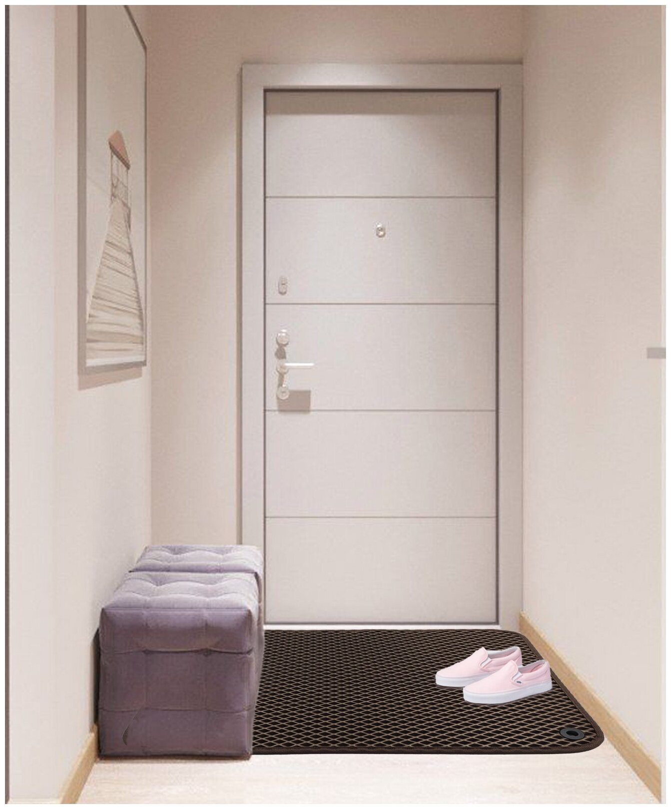 Грязезащитный придверный резиновый коврик в прихожую из EVA для обуви, для ванной, туалета, 0.3 х 0.45 м, коричневый ромб - фотография № 2