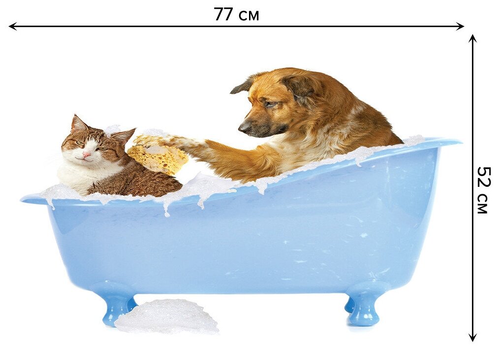 Коврик JoyArty противоскользящий "Кот и пес в ванной" для ванной, сауны, бассейна, 77х52 см