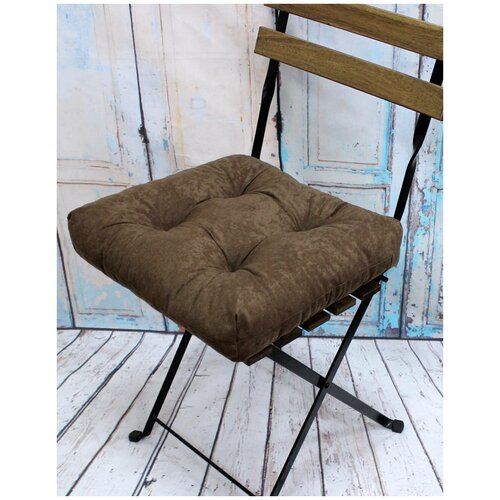фото Подушка для сидения на стул без завязок matex velours коричневый, чехол не съемный, ткань велюр, 40х40 см матекс