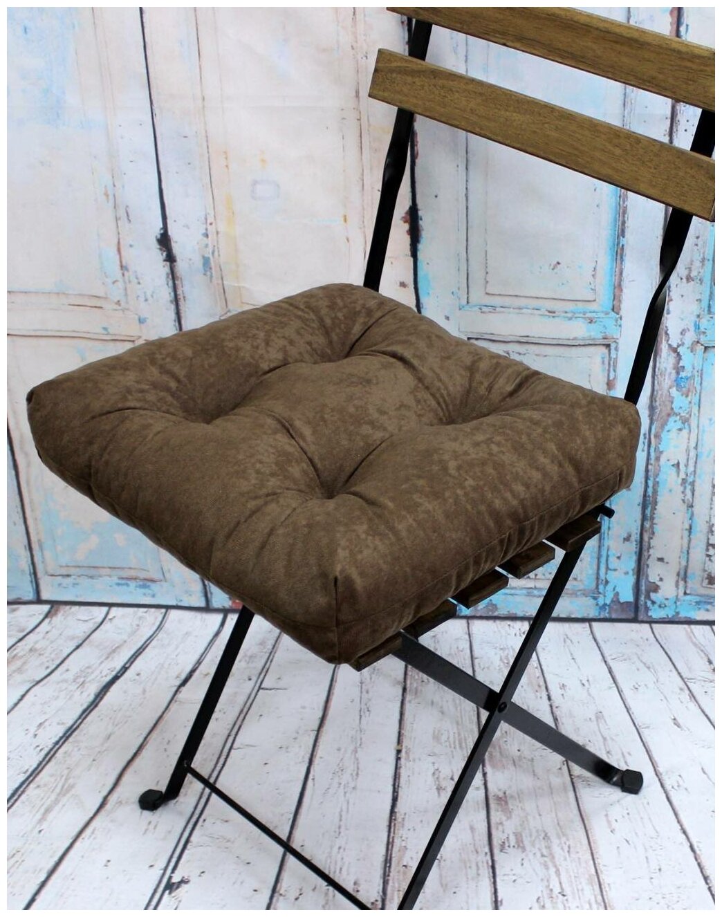 Подушка для сидения на стул без завязок MATEX VELOURS коричневый, чехол не съемный, ткань велюр, 40х40 см