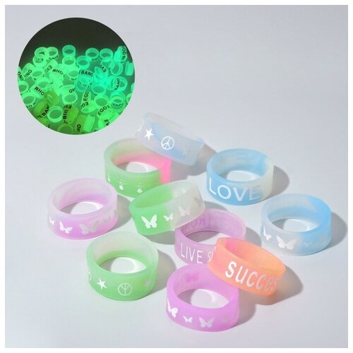 фото Queen fair силиконовое кольцо "светоотражающее" любовь, набор 10 шт, цвет микс