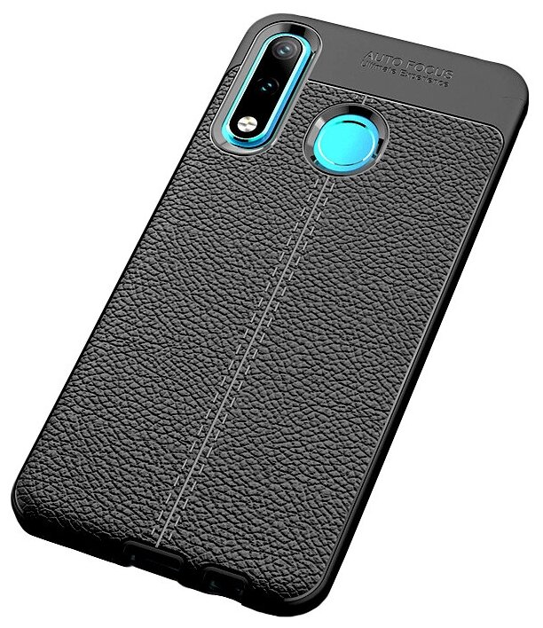 Чехол Чехол. ру для Motorola Moto G7 из качественного износостойкого силикона с декоративным дизайном под кожу с тиснением черный