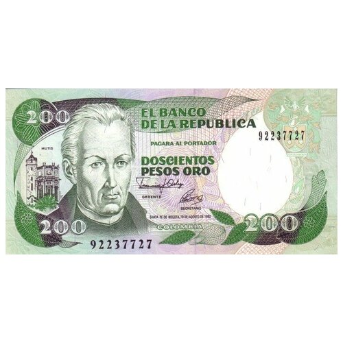 Колумбия 200 песо 1992 г. Хосе Селестино Мутис UNC