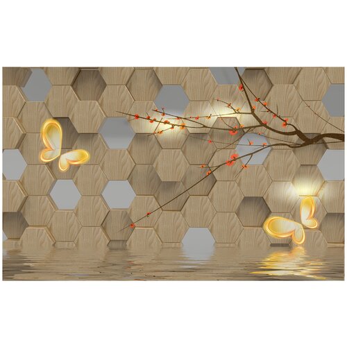 Фотообои Уютная стена 3D светящиеся бабочки 430х270 см Бесшовные Премиум (единым полотном)