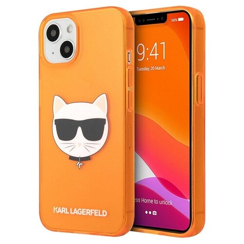 Lagerfeld для iPhone 13 mini чехол TPU FLUO Choupette Hard Transp Orange