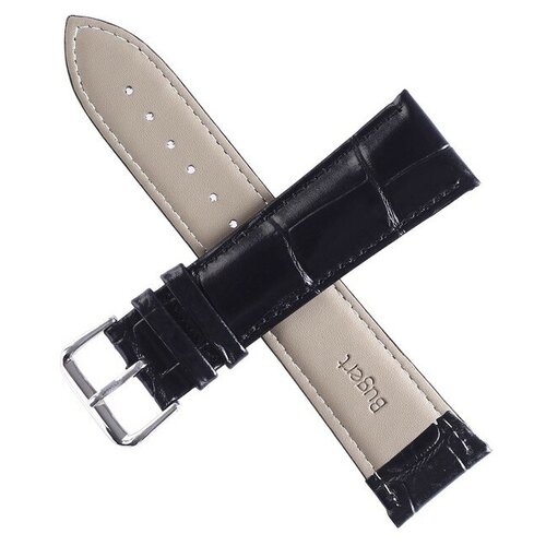 фото Ремешок для часов "bugert" 24 мм, натуральная кожа, l:20 см, черный, фактура крокодил market-space