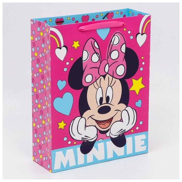 Пакет подарочный для девочки с ручками Disney Минни Маус "Minnie", ламинированный, цвет розовый, размер 31х40х11,5 см