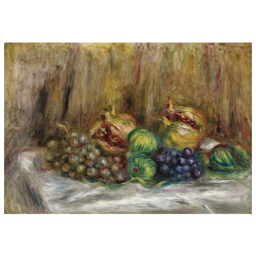 Постер на холсте Натюрморт с гранатами, фигами и виноградом 72см. x 50см.