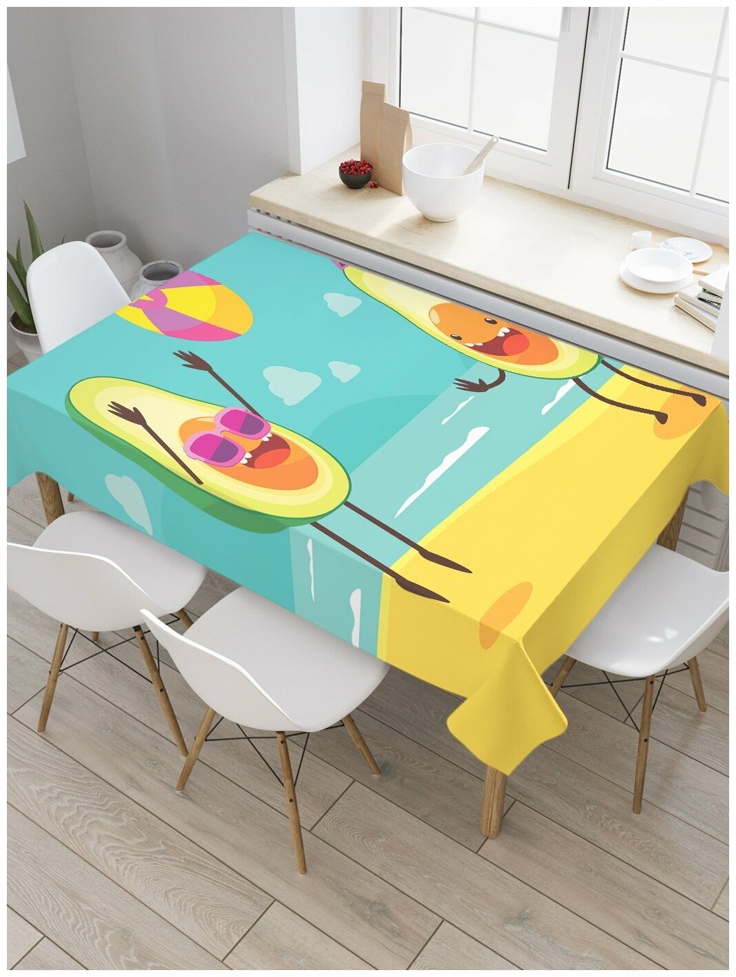 Скатерть прямоугольная JoyArty на кухонный стол "Пляжный авокадо" из оксфорда, 120x145 см