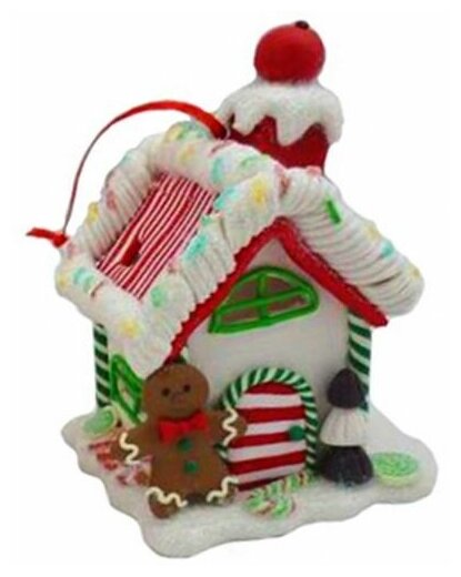 Ёлочная игрушка домик пряничного человечка белый с подсветкой LED-огнями полирезин 6х6.5х9.5 см Forest Market