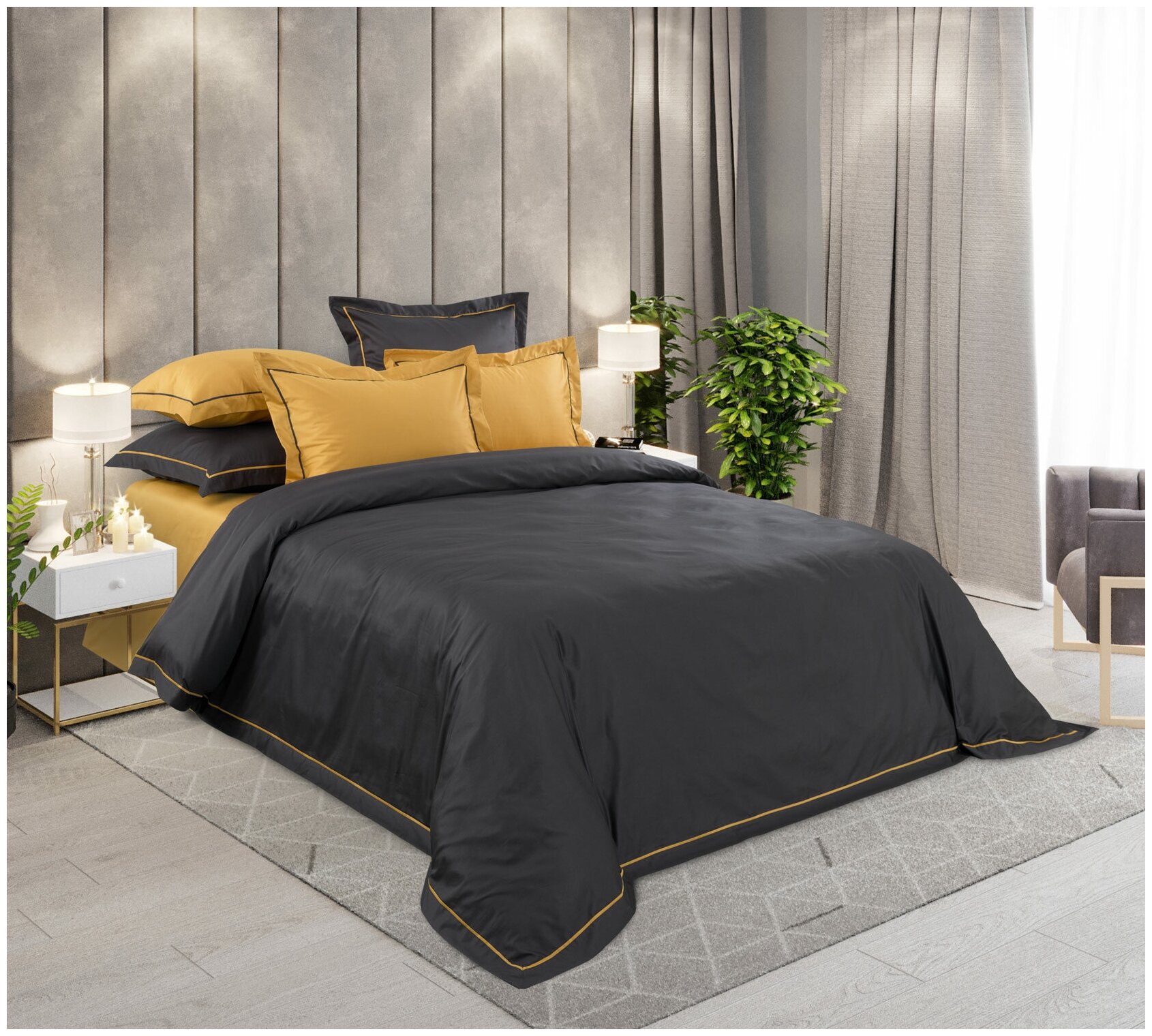 Однотонное постельное белье Текс-Дизайн Восторг, мако-сатин 300ТС, 2-спальное с евро простыней